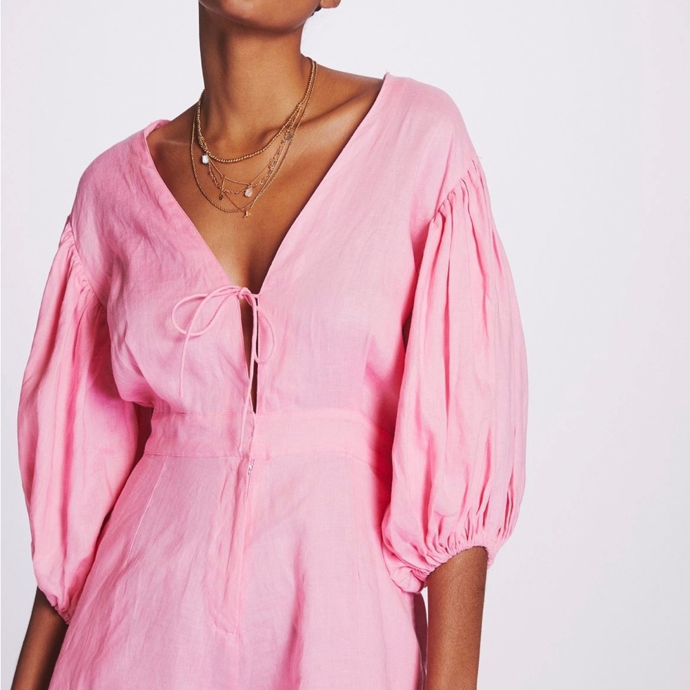 SWF puff sleeve linen romper NWT